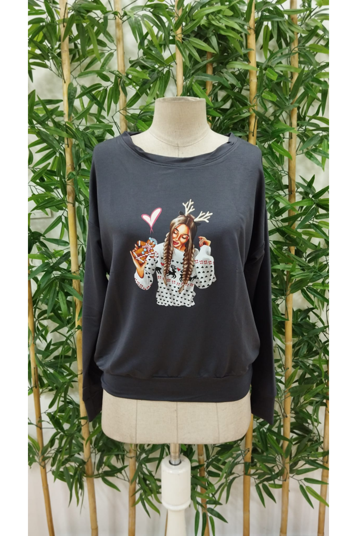 Kadın Yılbaşı özel Uzun Kollu Bisiklet Yaka Desenli Viskon Iki Iplik Bluz