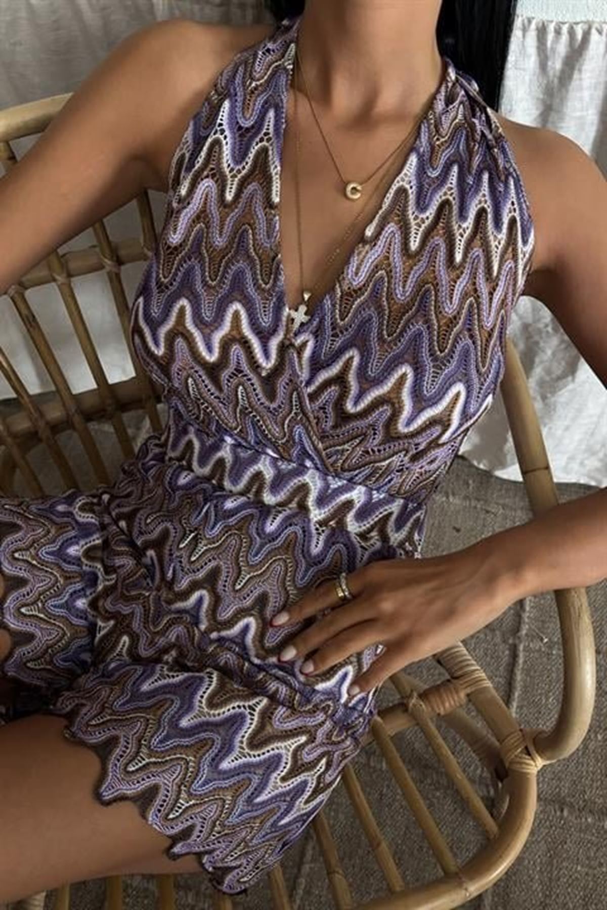 Zikzak Desenli Multi Renk Geçişli Mini Tulum 1365