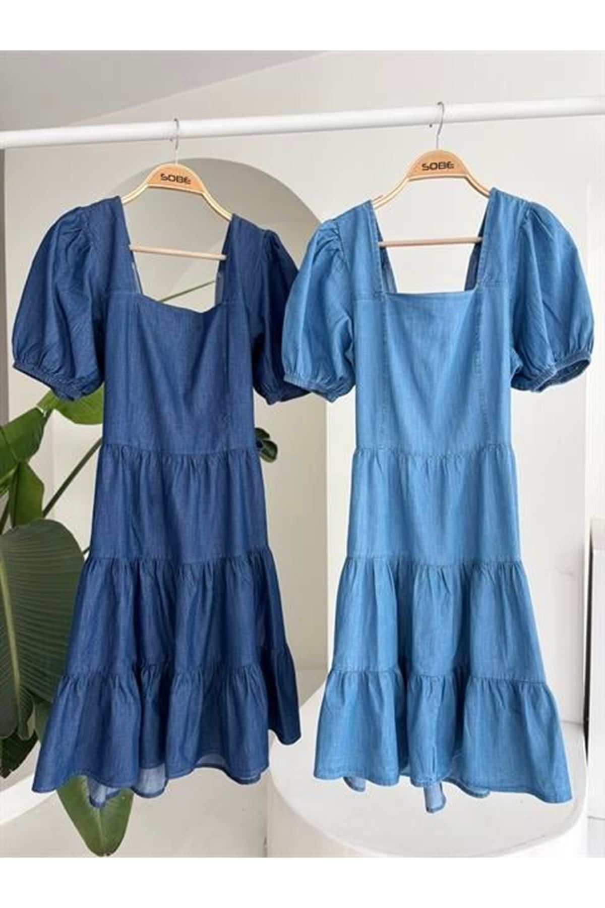 Kare Yakalı Ve Gipe Detaylı Tensel Elbise 2883