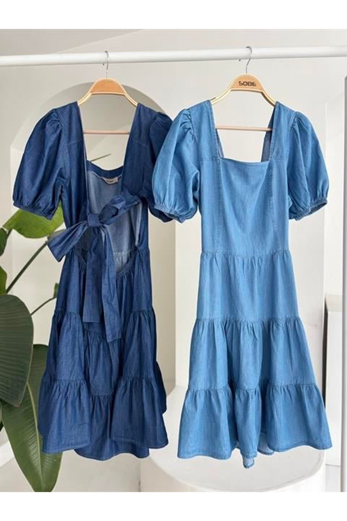 Kare Yakalı Ve Gipe Detaylı Tensel Elbise 2883