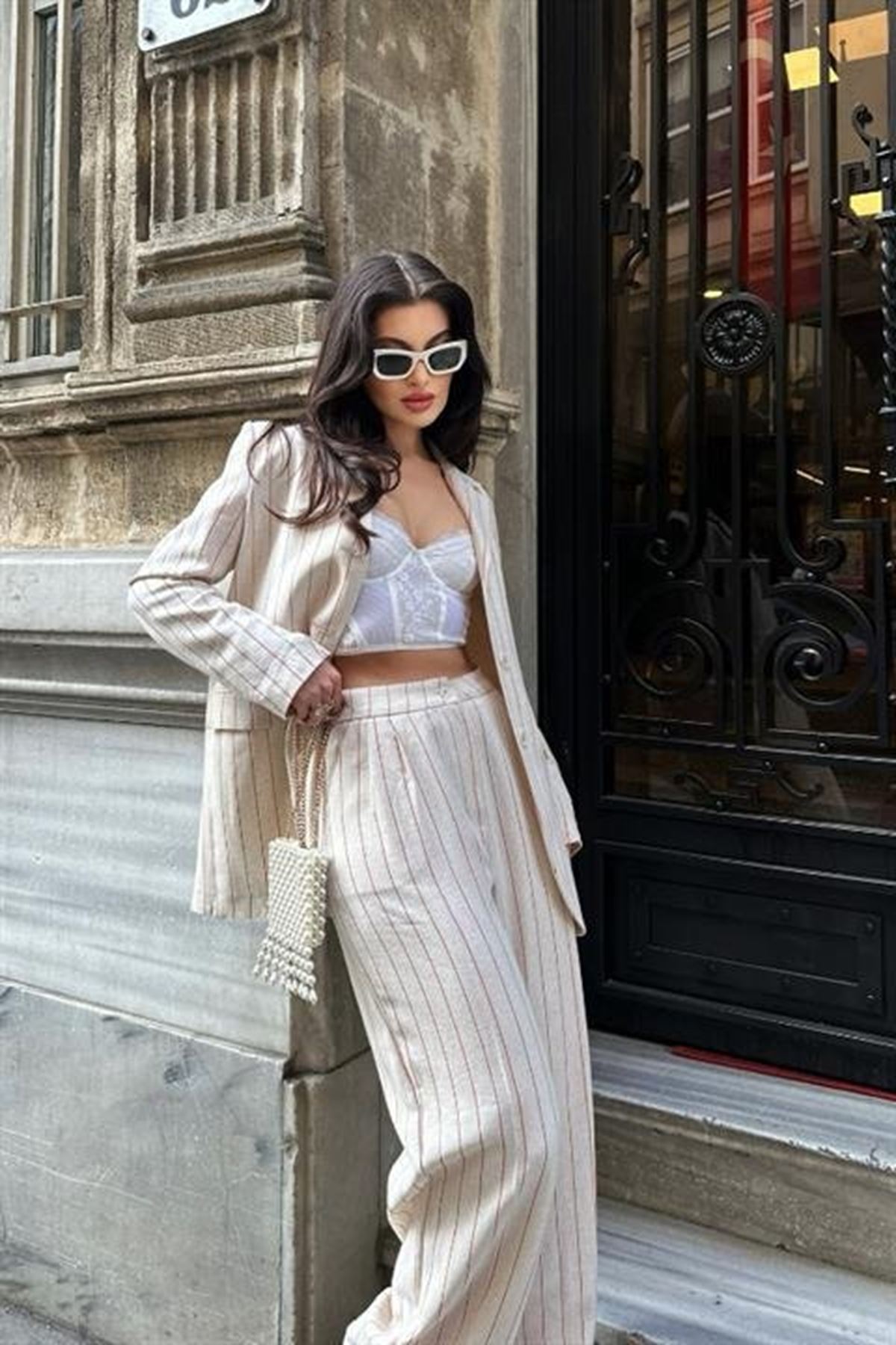 Çizgili Keten Takım 9425-22