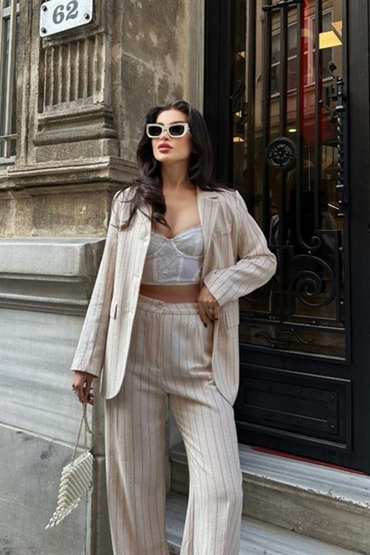 Çizgili Keten Takım 9425-22