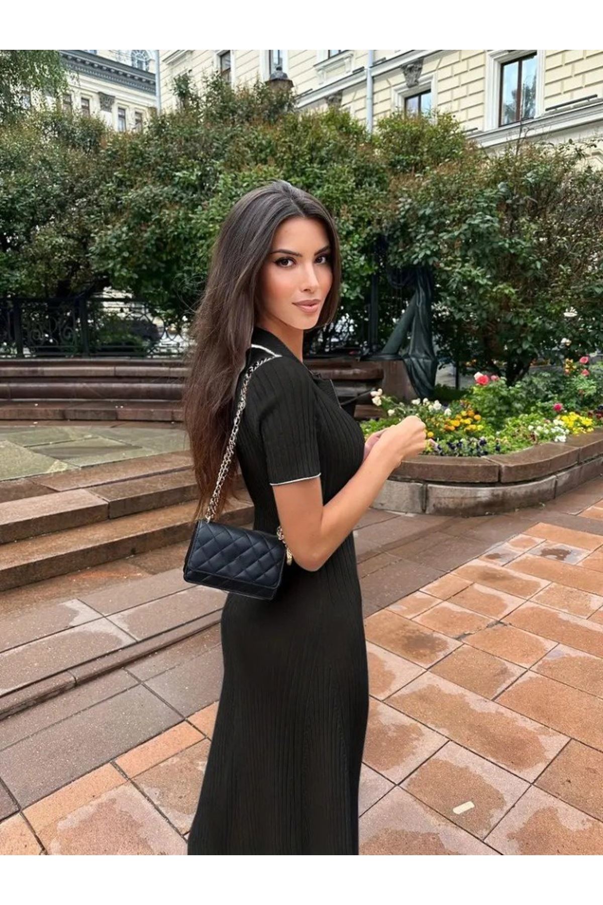 Kadın Kısa Kollu Yakalı önden Düğmeli Maxi Triko Elbise