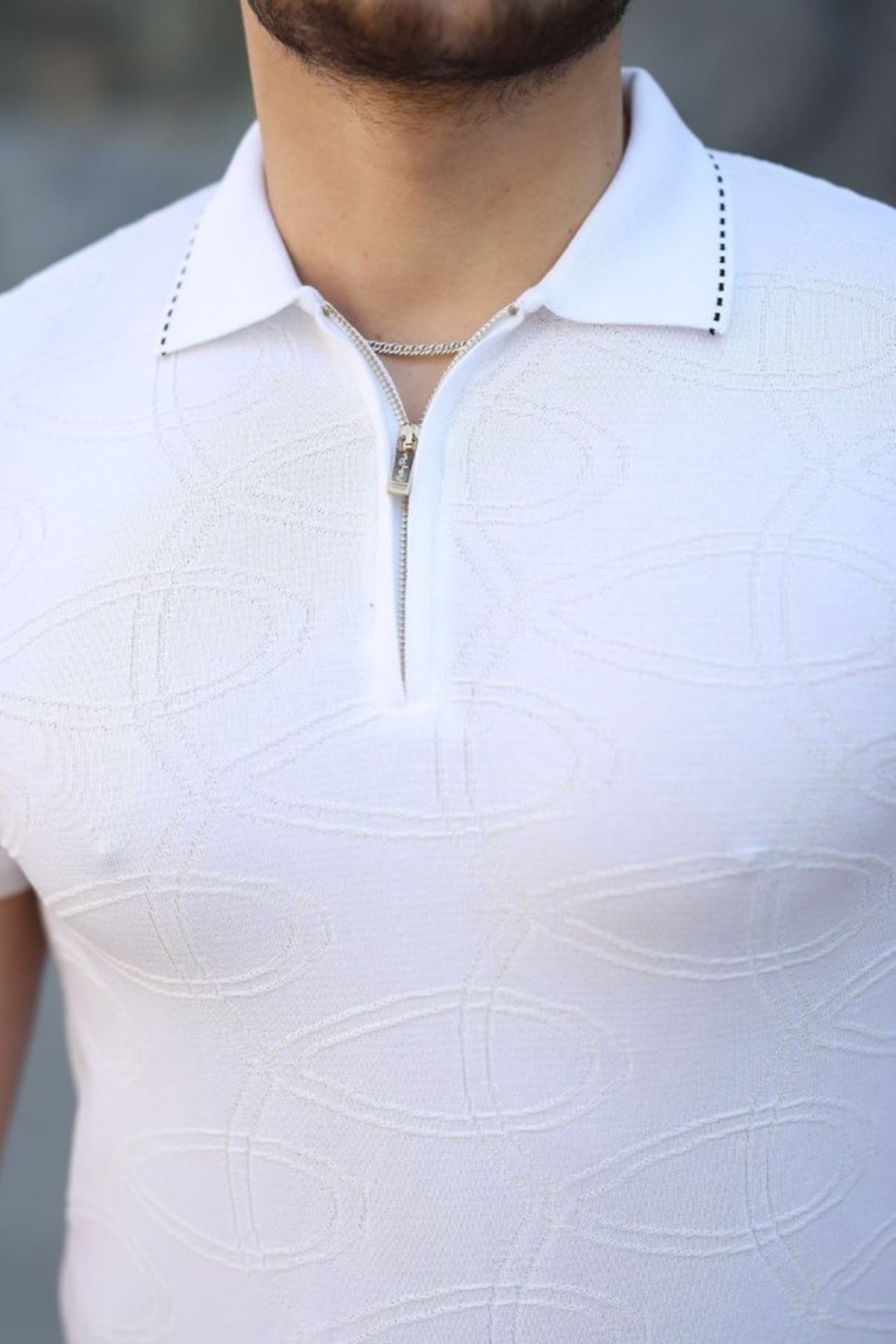 Erkek Viskon Kumaş Polo Yaka Desenli Tişört