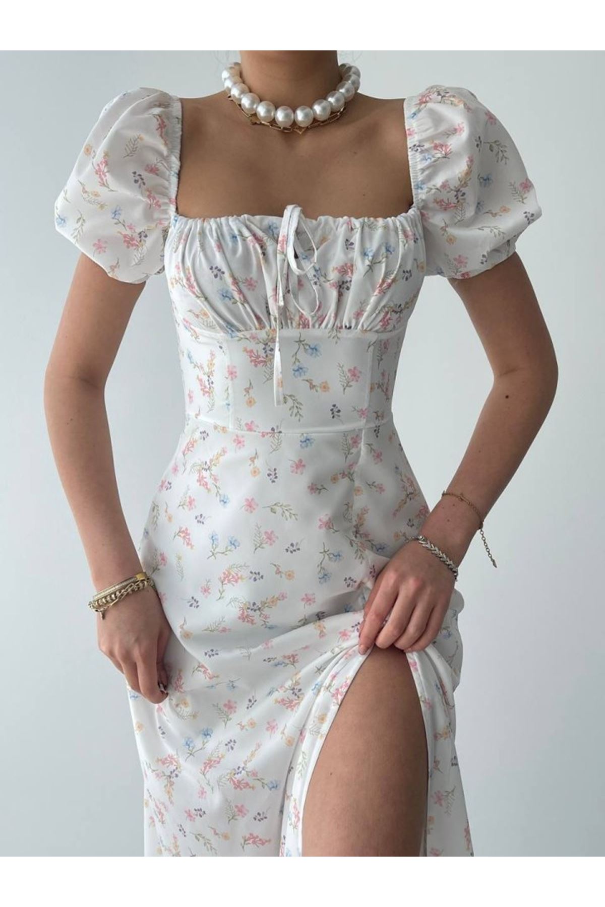 Zeze Balon Kol Elbise