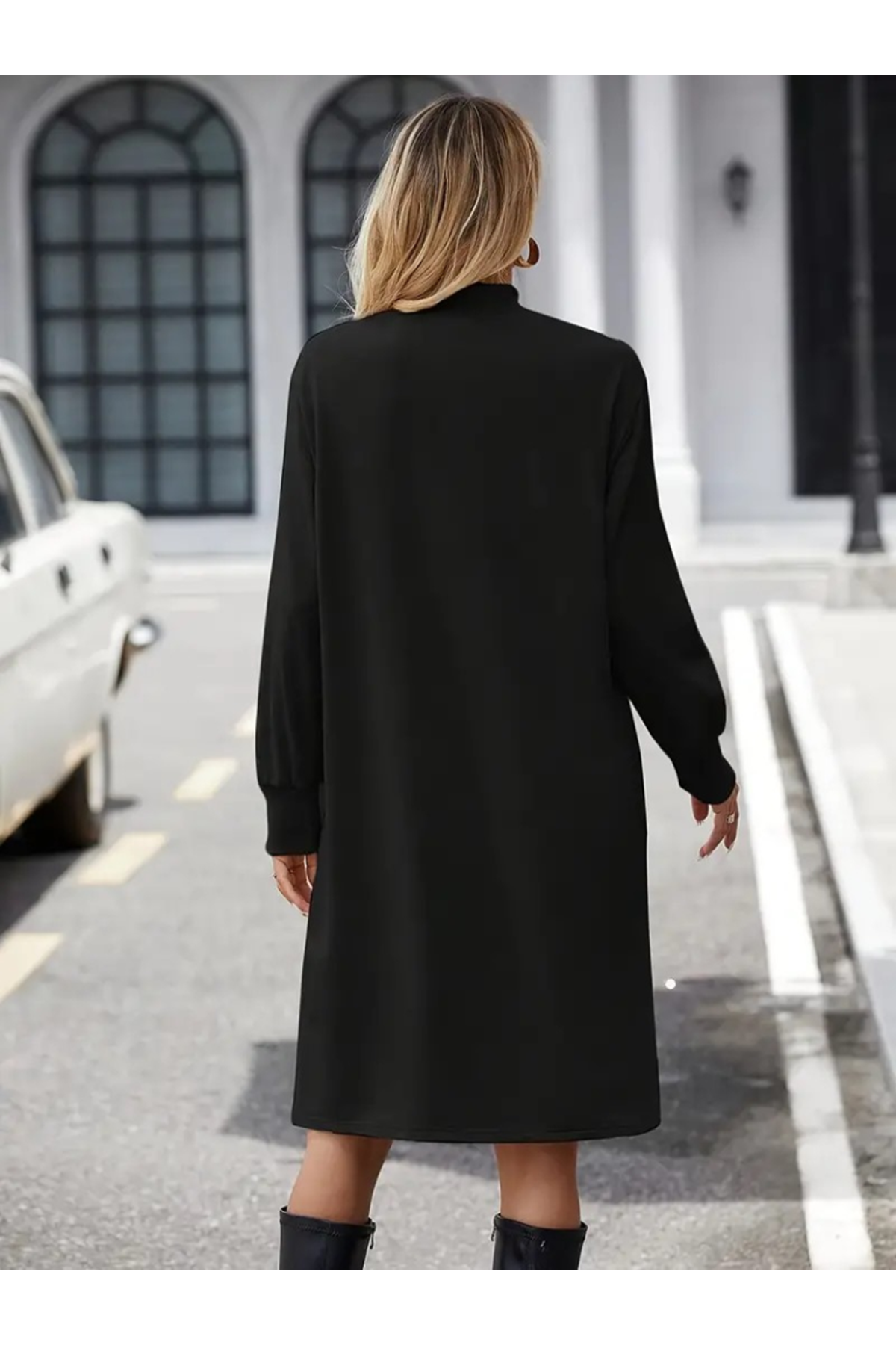 Kadın Uzun Kollu Balıkçı Yaka Kısa şardonlu Dalgıç Elbise