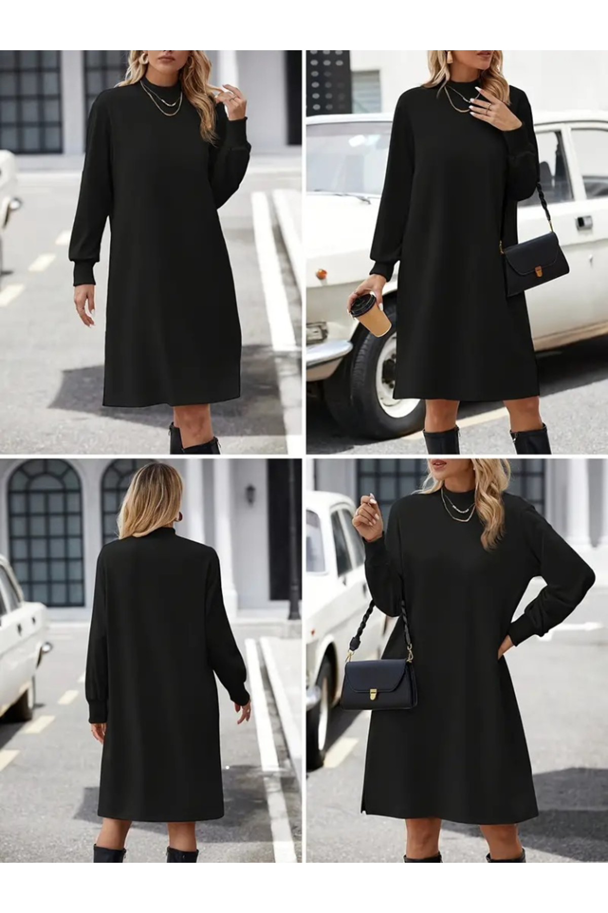 Kadın Uzun Kollu Balıkçı Yaka Kısa şardonlu Dalgıç Elbise