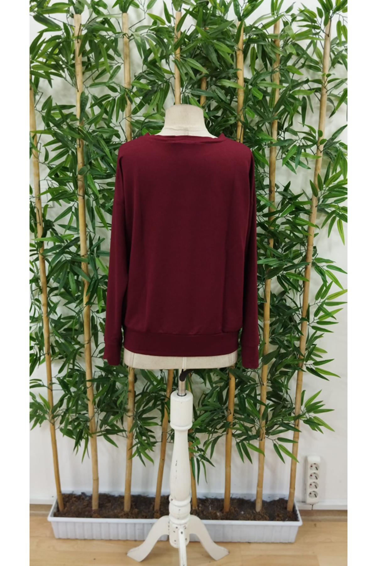 Kadın Uzun Kollu Bisiklet Yaka Desenli Viskon Iki Iplik Bluz