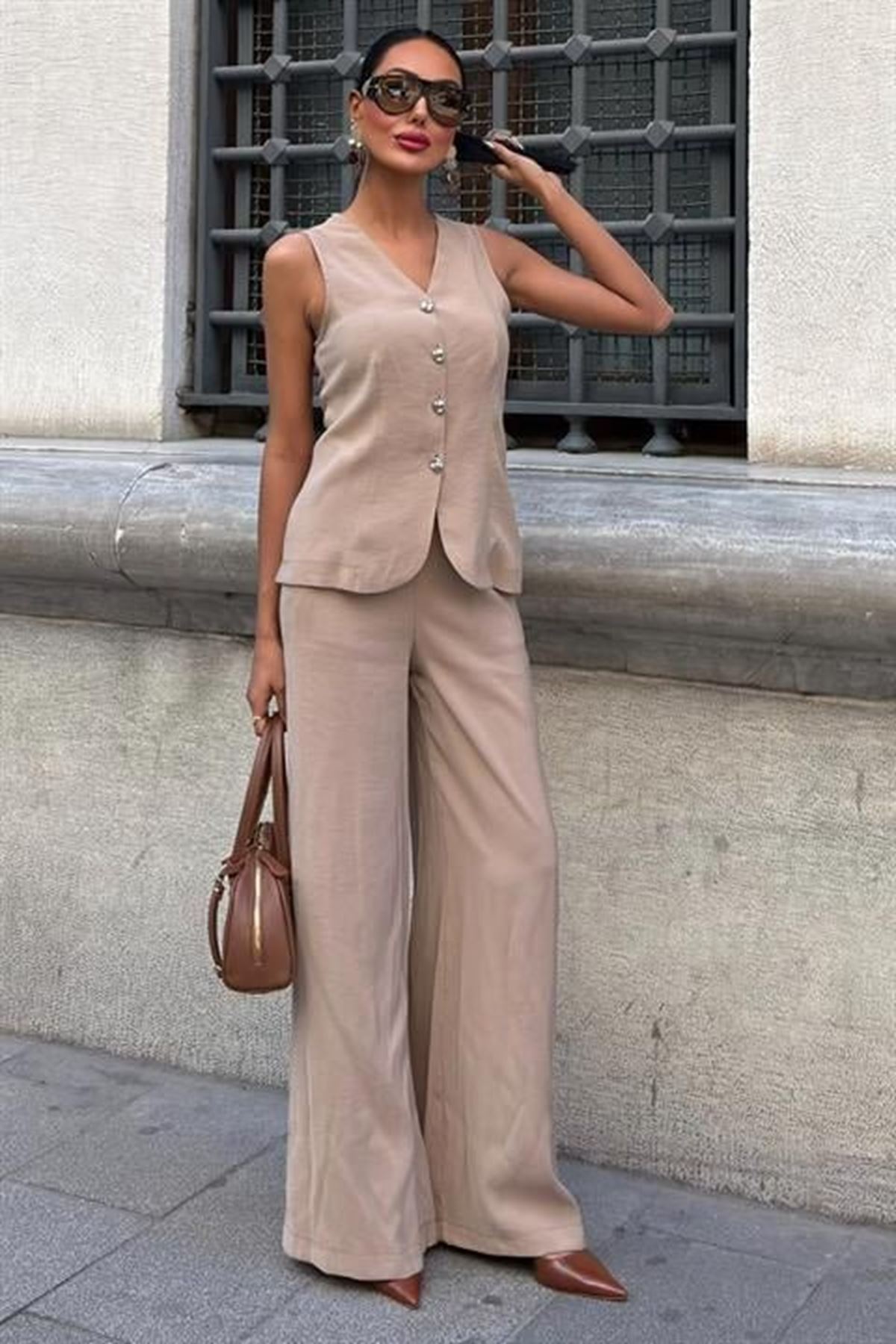 Arkası Bağcıklı Yelek Plazza Pantolon Modal Takım 10202-08