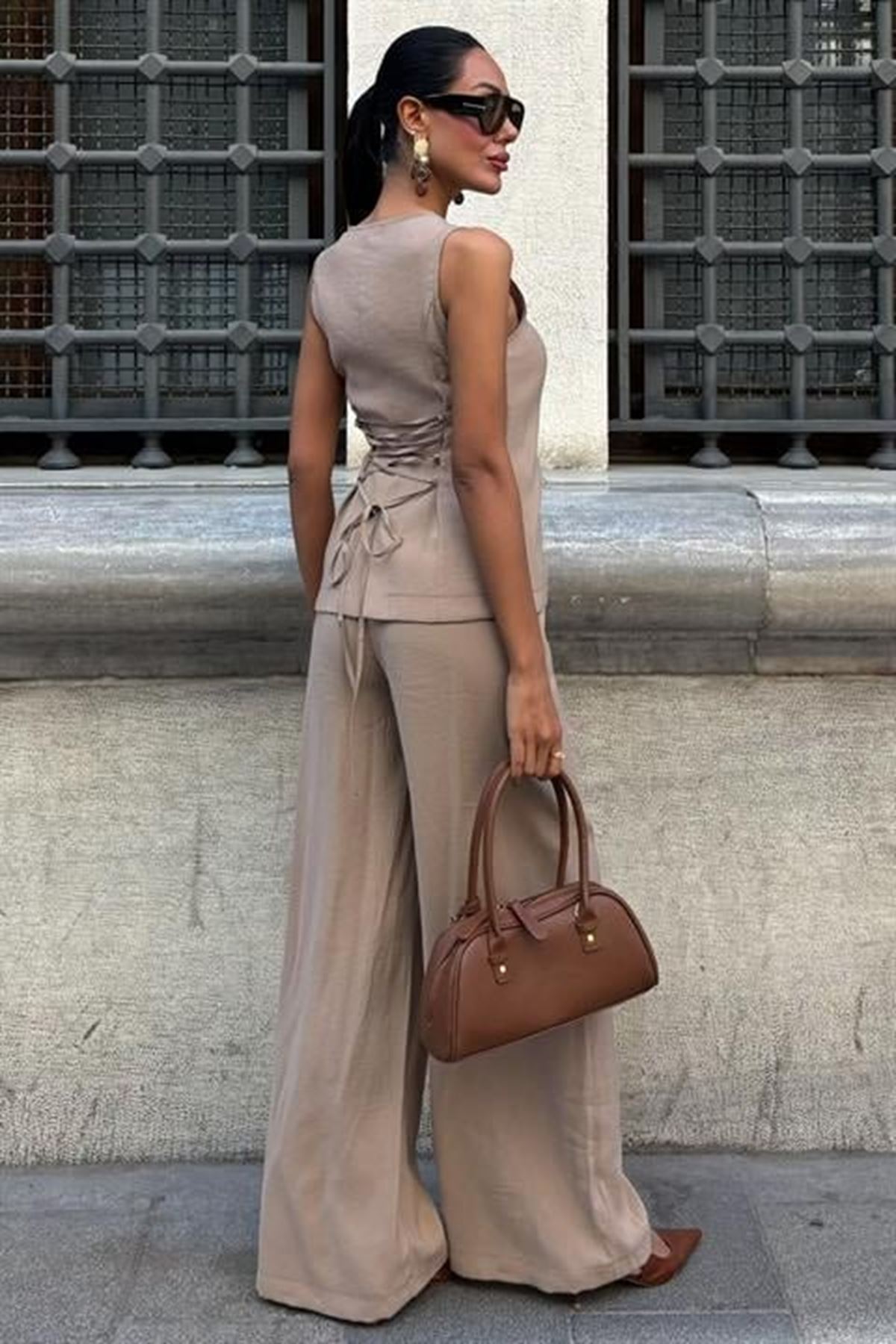 Arkası Bağcıklı Yelek Plazza Pantolon Modal Takım 10202-08