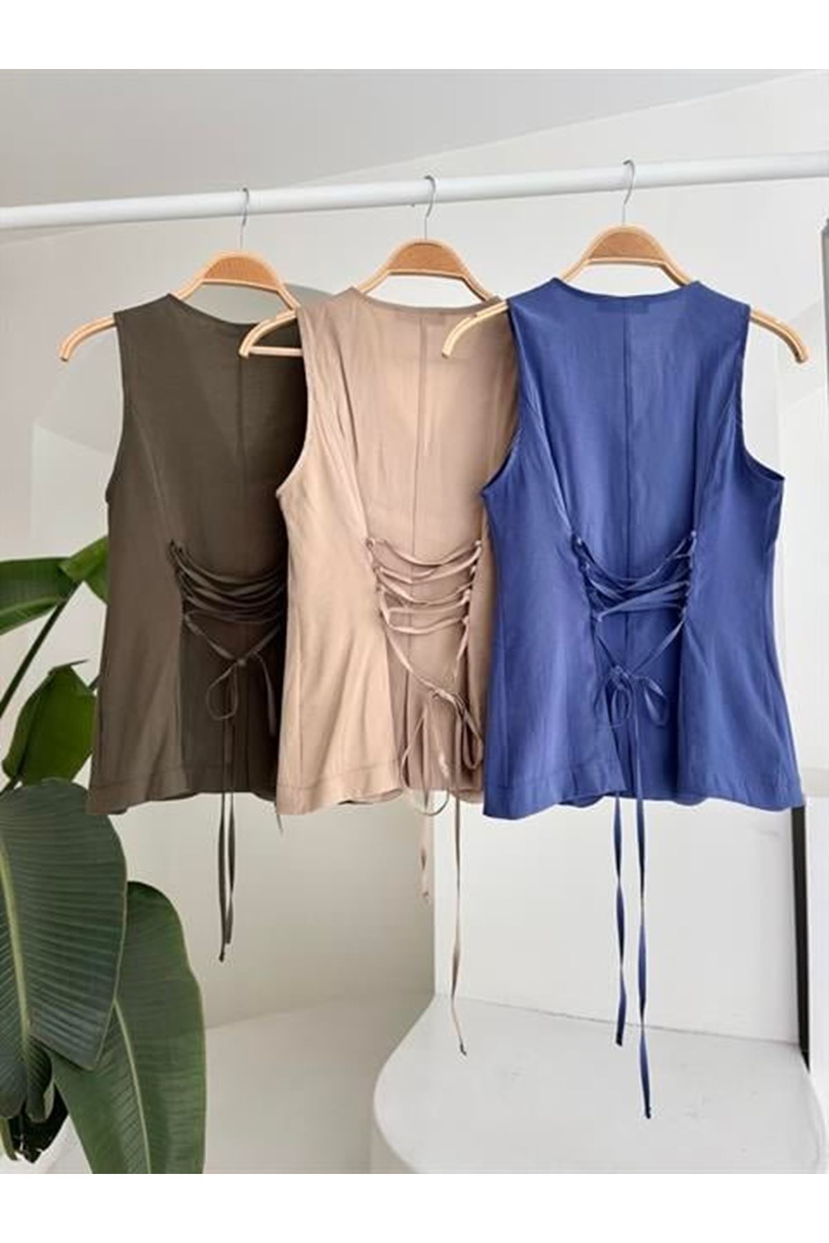 Arkası Bağcıklı Yelek Plazza Pantolon Modal Takım 10202-08