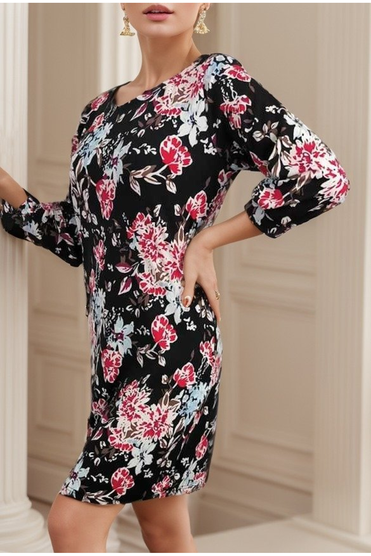 Kadın Uzun Kollu Bisiklet Yaka Dalgıç Mini Boy Elbise