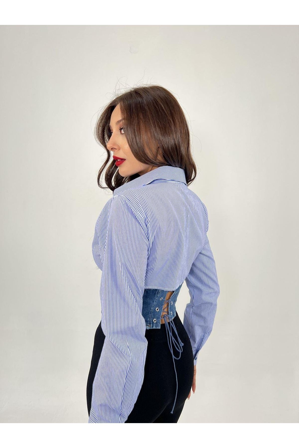 6963 GÖMLEK-MAVİ BEYAZ ÇİZGİLİ