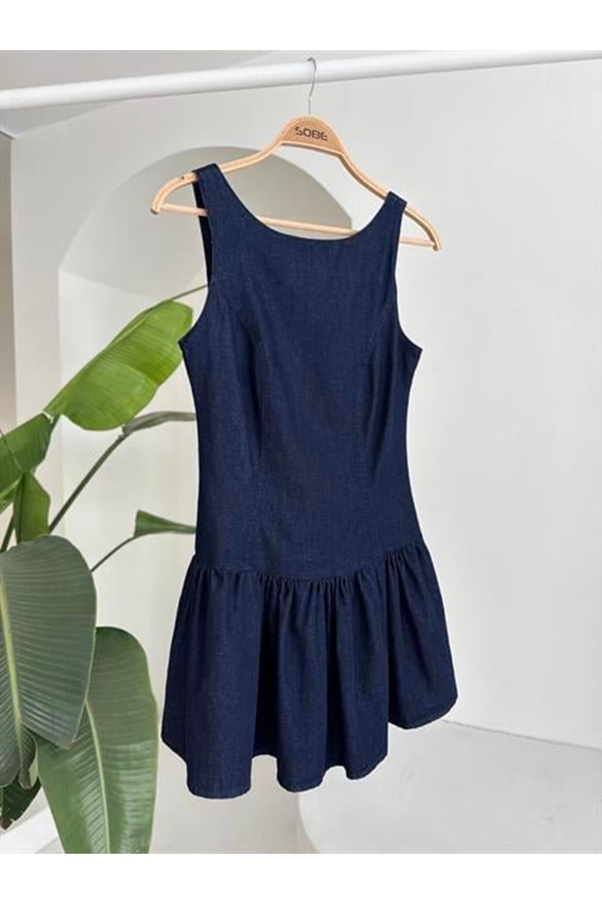 Balon Etekli Tensel Mini Elbise 2887