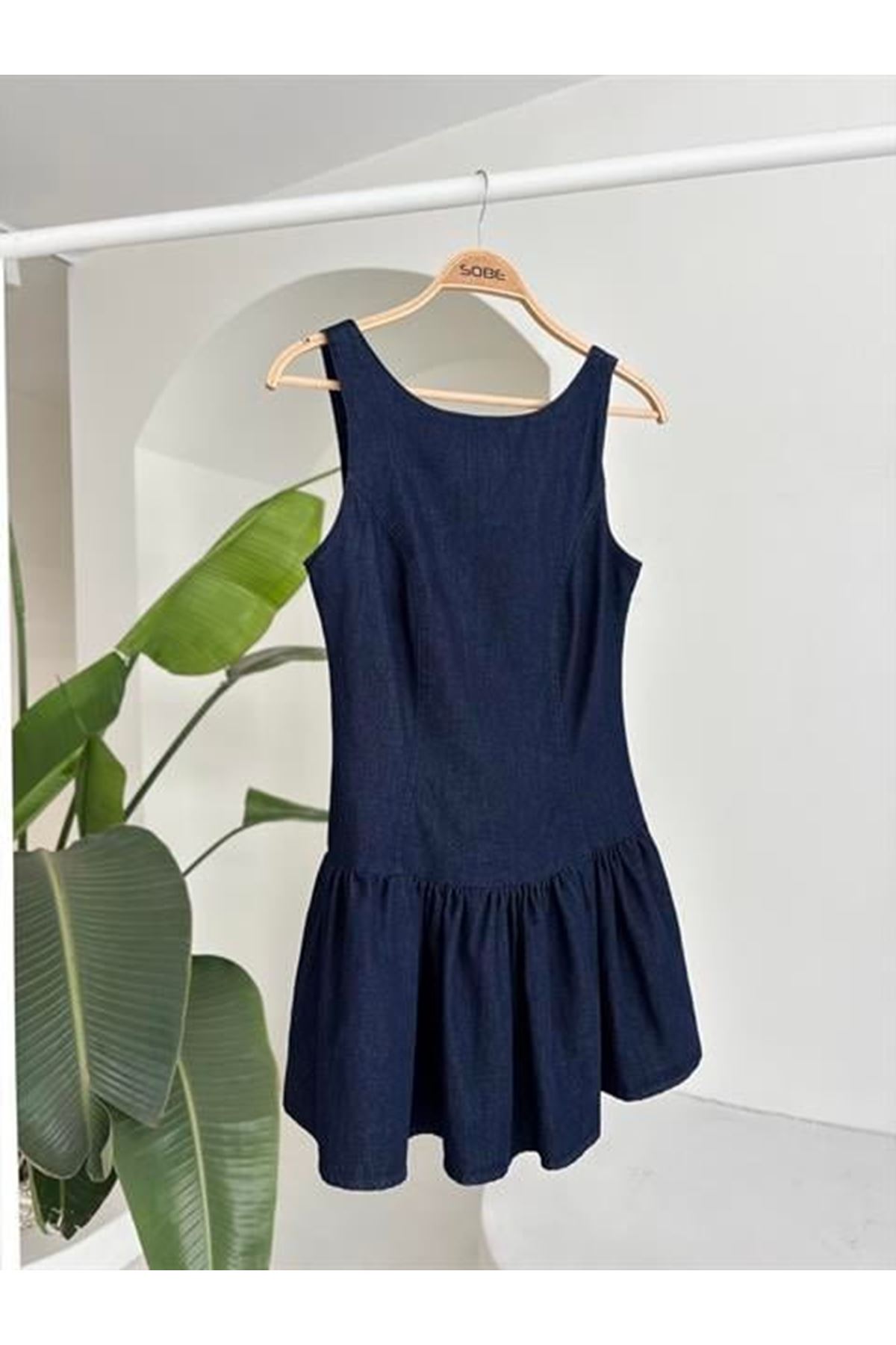 Balon Etekli Tensel Mini Elbise 2887