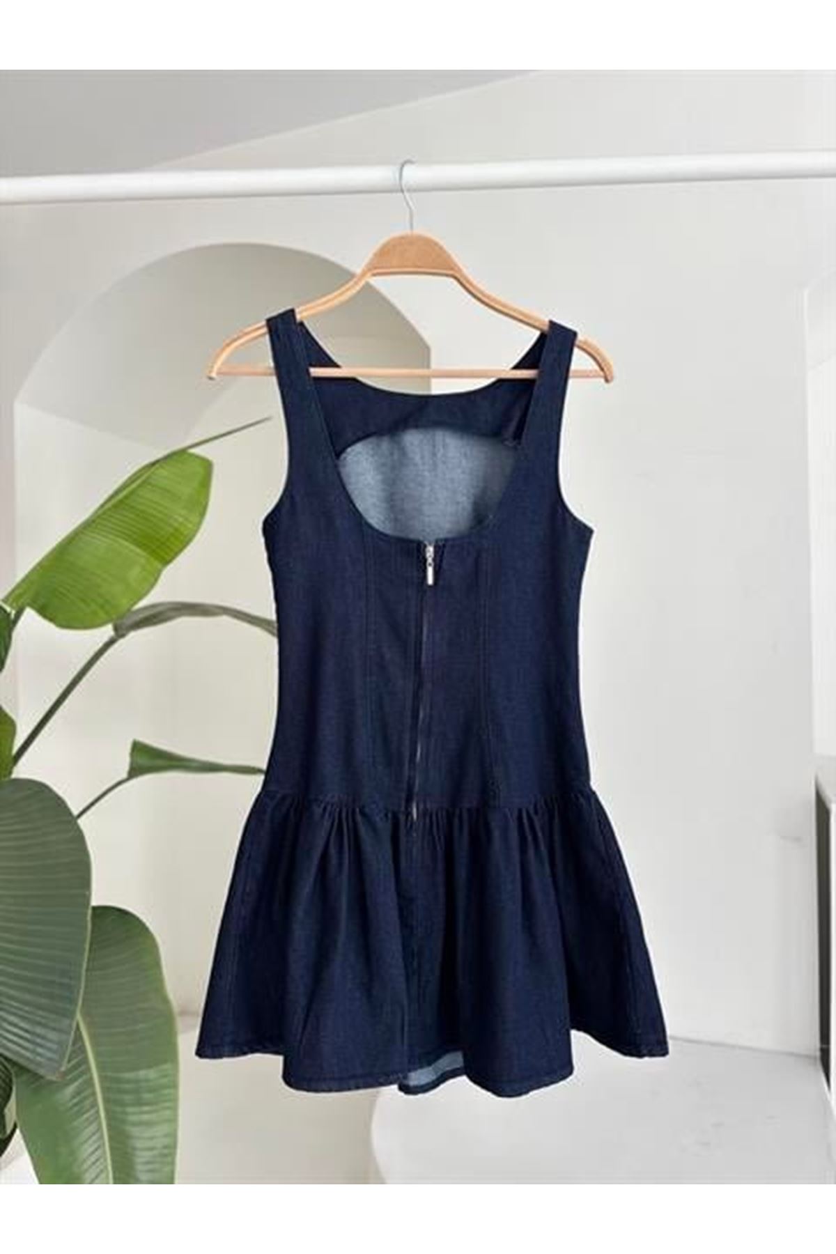 Balon Etekli Tensel Mini Elbise 2887