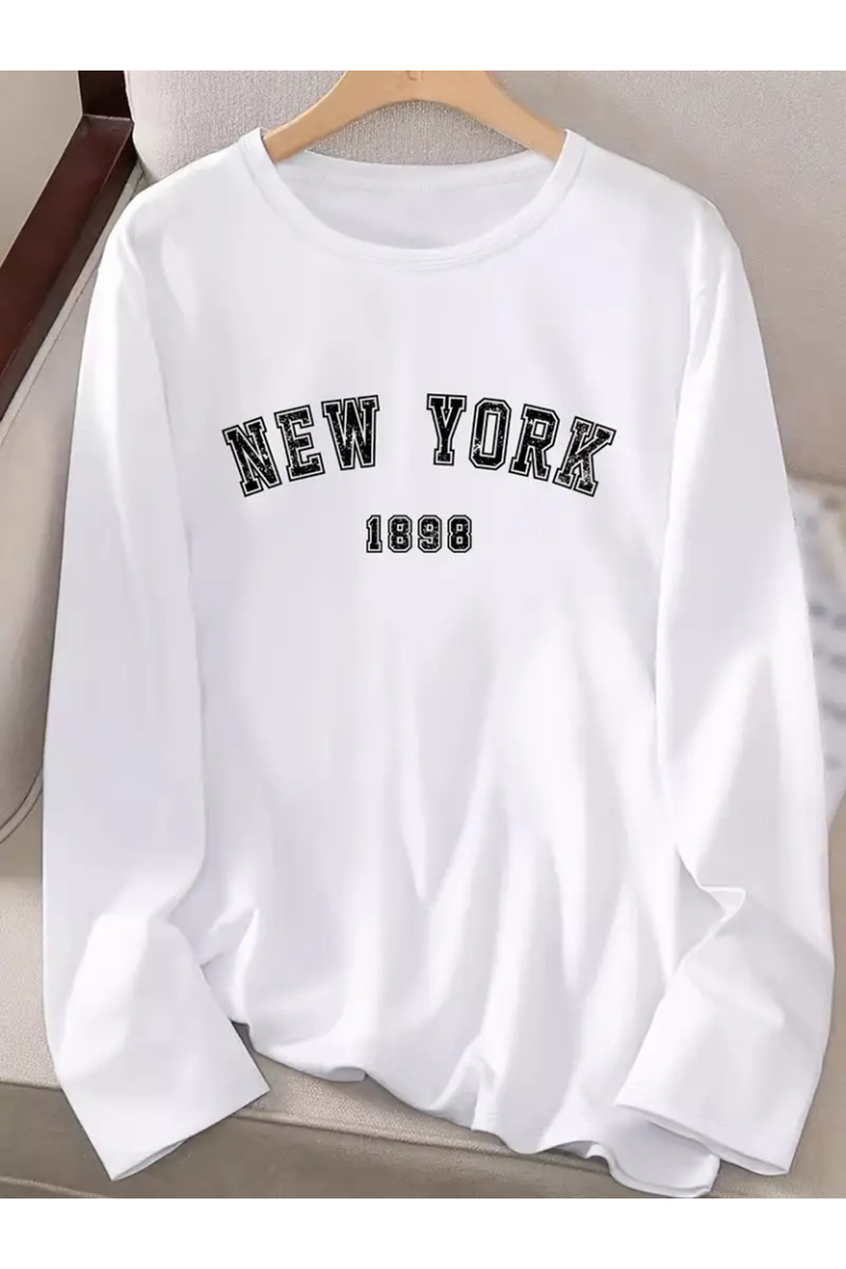 Kadın Uzun Kollu Bisiklet Yaka Yazı Baskılı Viskon Bluz