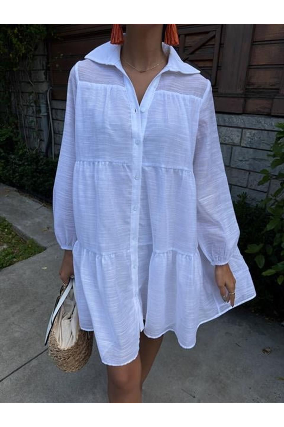 Gömlek Yaka Pileli Elbise 2898