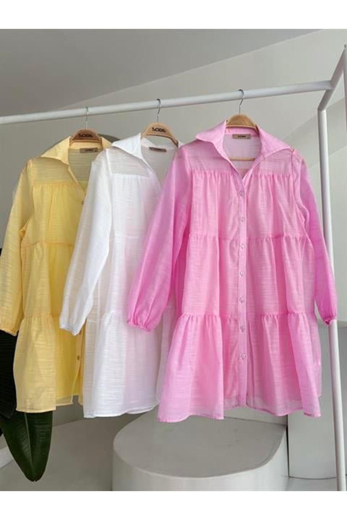 Gömlek Yaka Pileli Elbise 2898