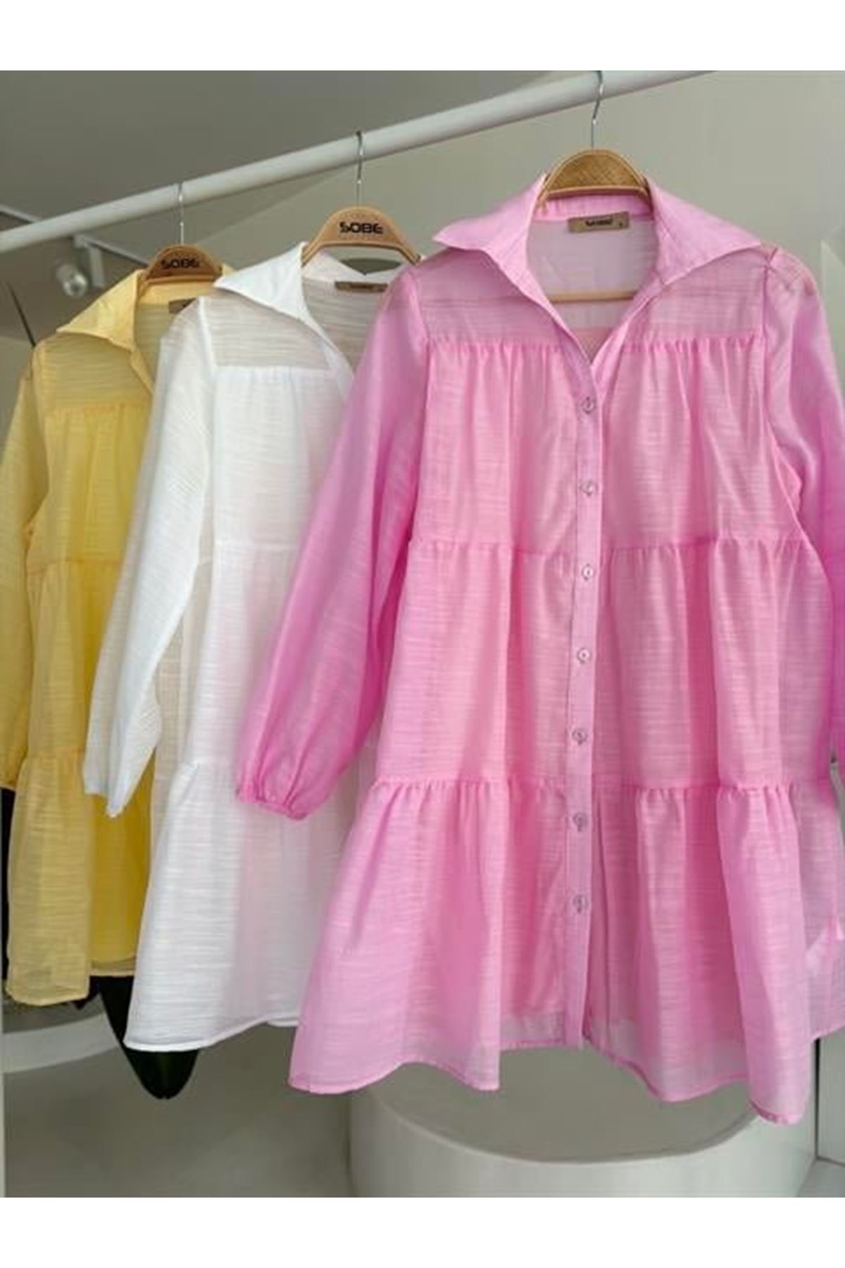 Gömlek Yaka Pileli Elbise 2898