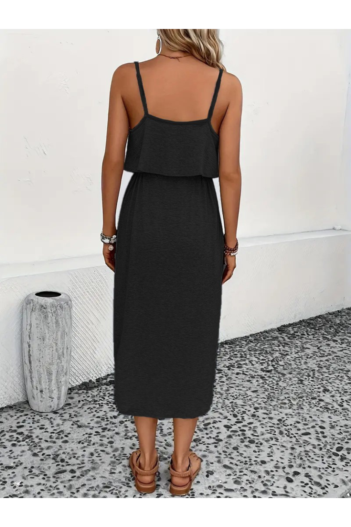 Kadın Askılı V Yakalı Viskon Bluz Ve Bağcıklı Etek Ikili Takım