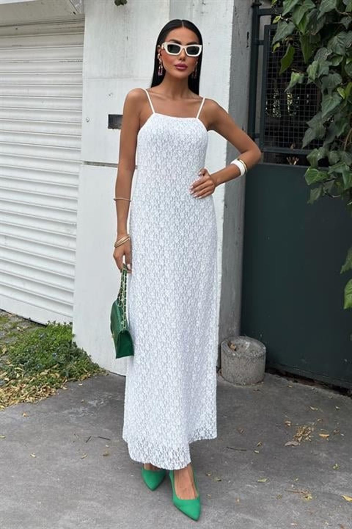 Askıları Ayarlanabilir Örme Dantel Elbise 2879