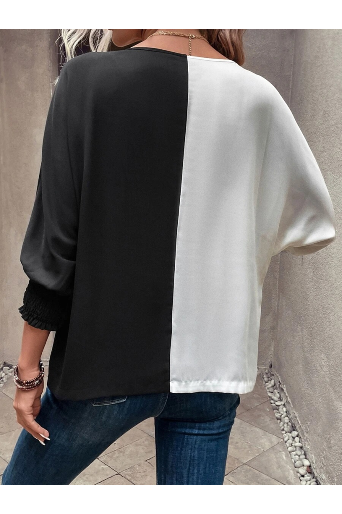 Kadın Uzun Kollu V Yaka Kol Ağzı Gipeli Sandy Bluz