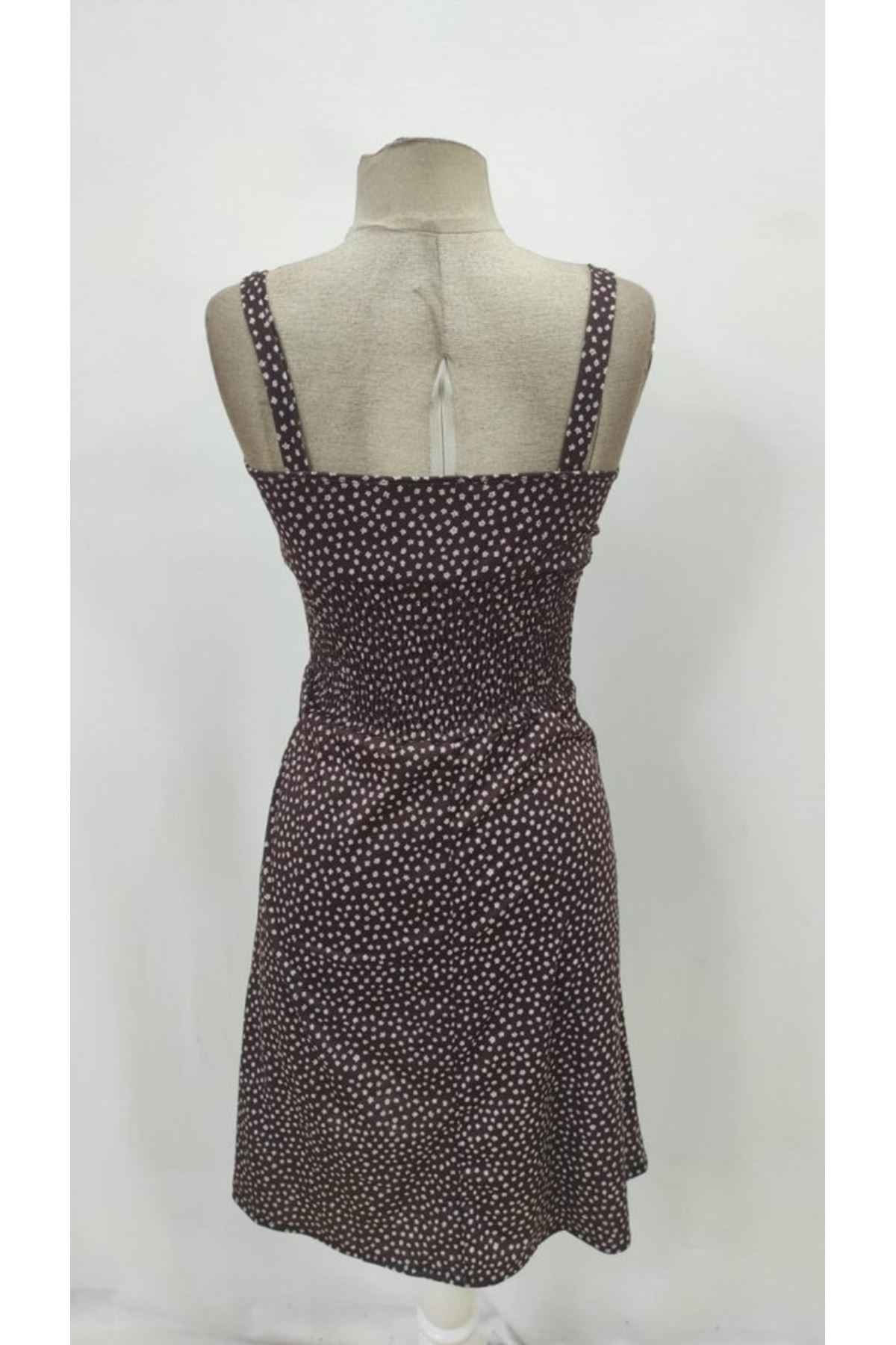 Kadın Askılı V Yakalı Beli Lastikli Yırtmaçlı Süprem Midi Elbise