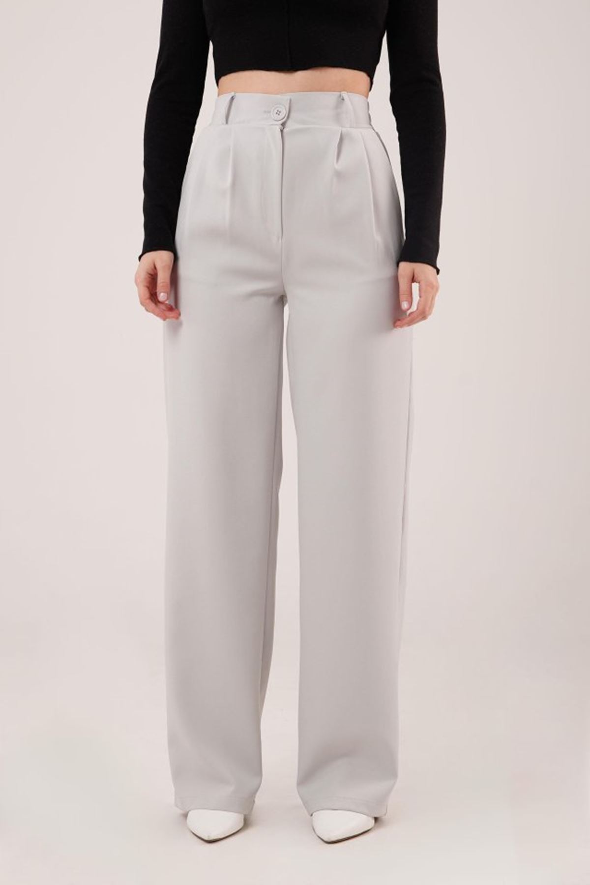 Bol Paça Piliseli Gri Pantolon