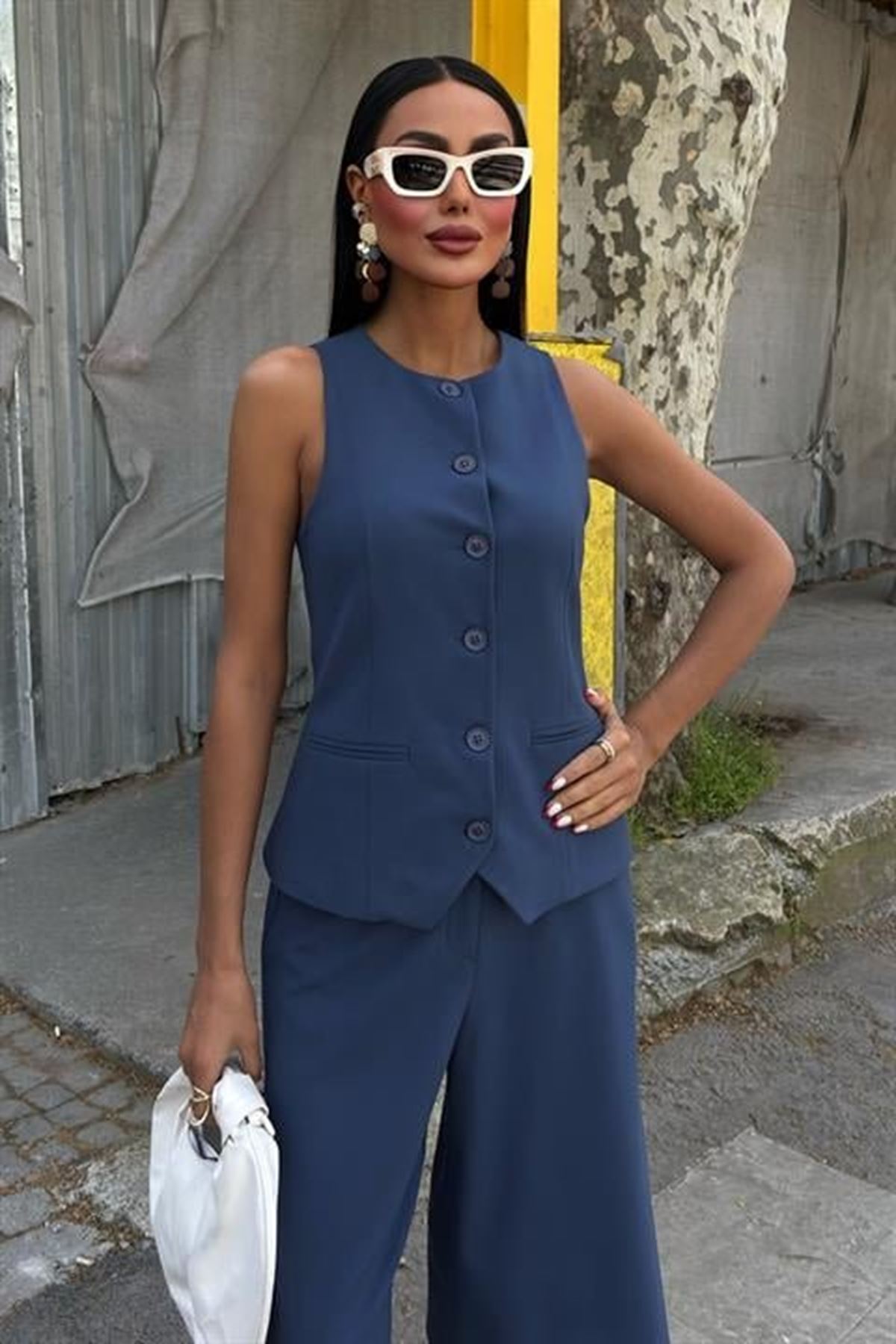 Midi Şortlu Ve Yelekli Viscon Takım 10167