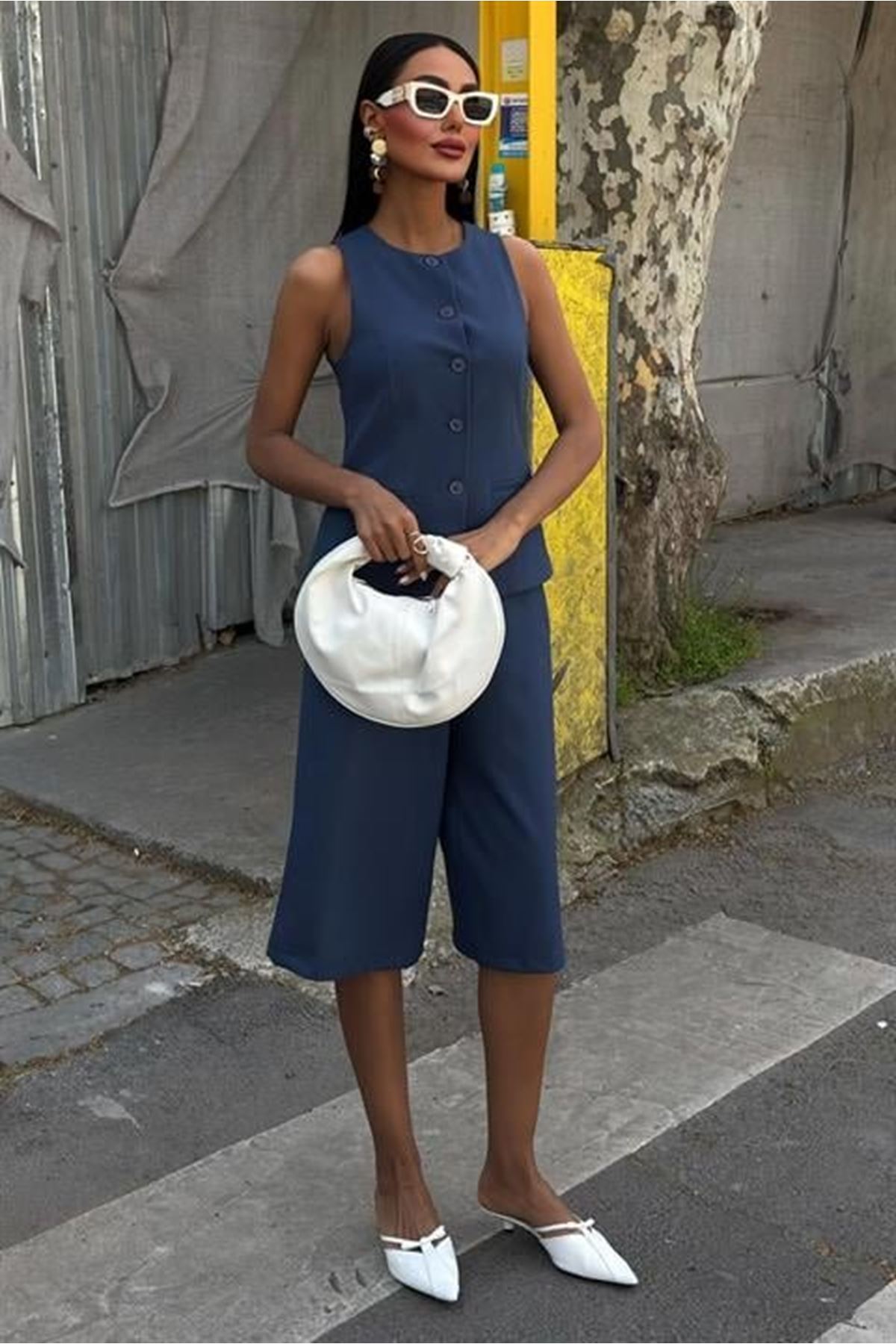 Midi Şortlu Ve Yelekli Viscon Takım 10167