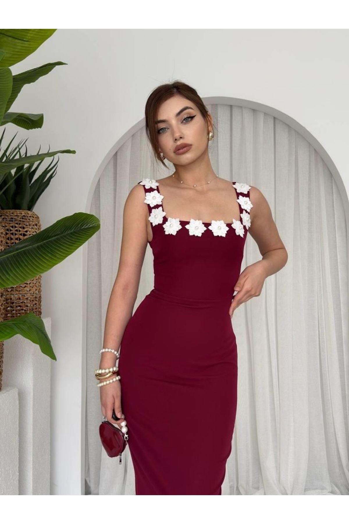 Mıng Çiçek Detaylı Elbise