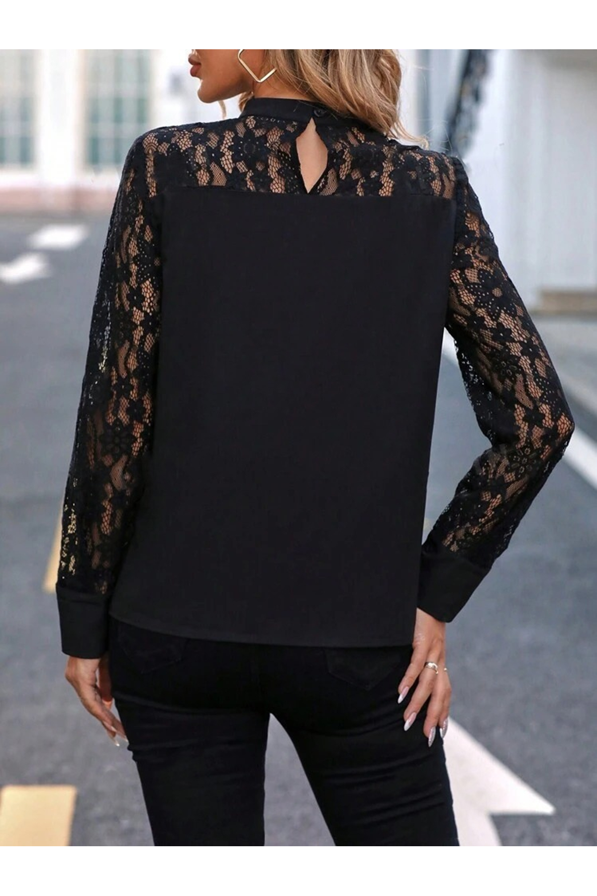 Kadın Uzun Kollu Yarı Balıkçı Yaka Dantelli Sandy Bluz
