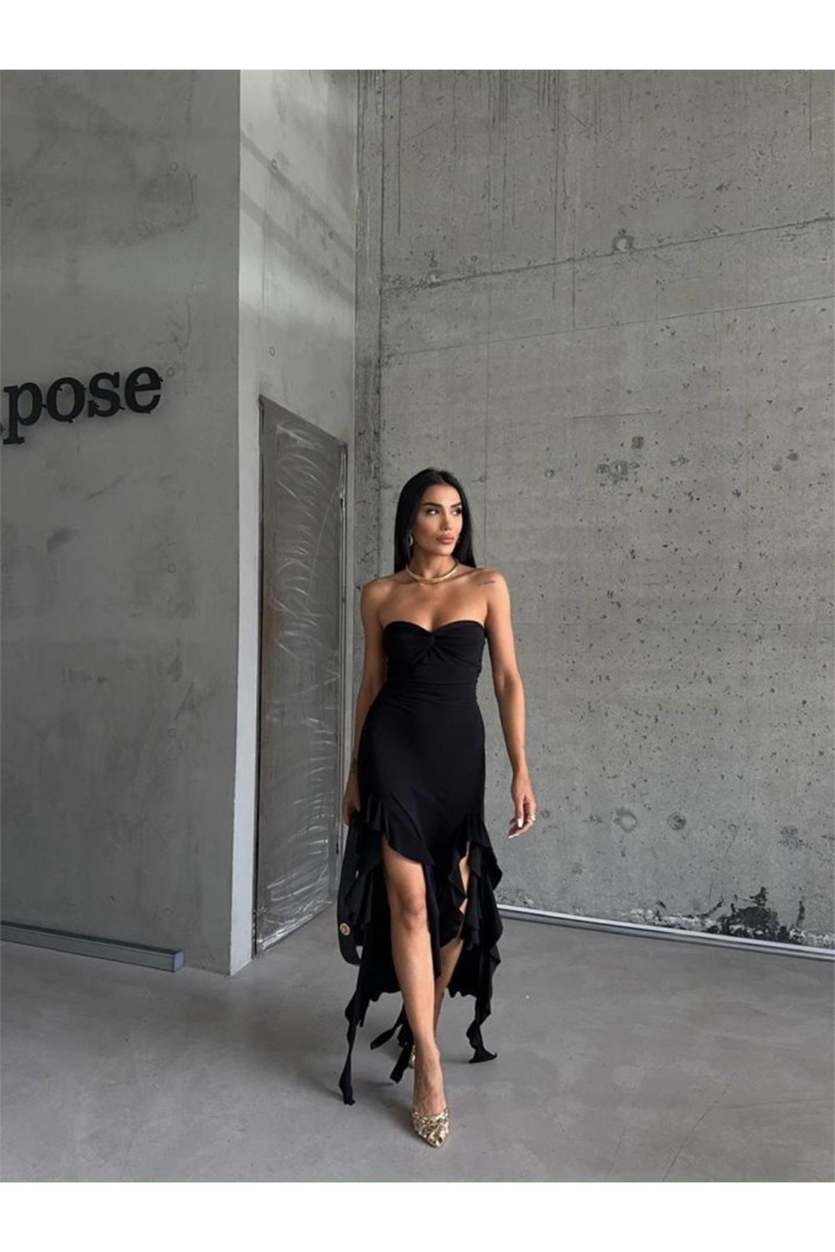 STRABLEZ SANDY ELBİSE YANLARI KATLI - Siyah