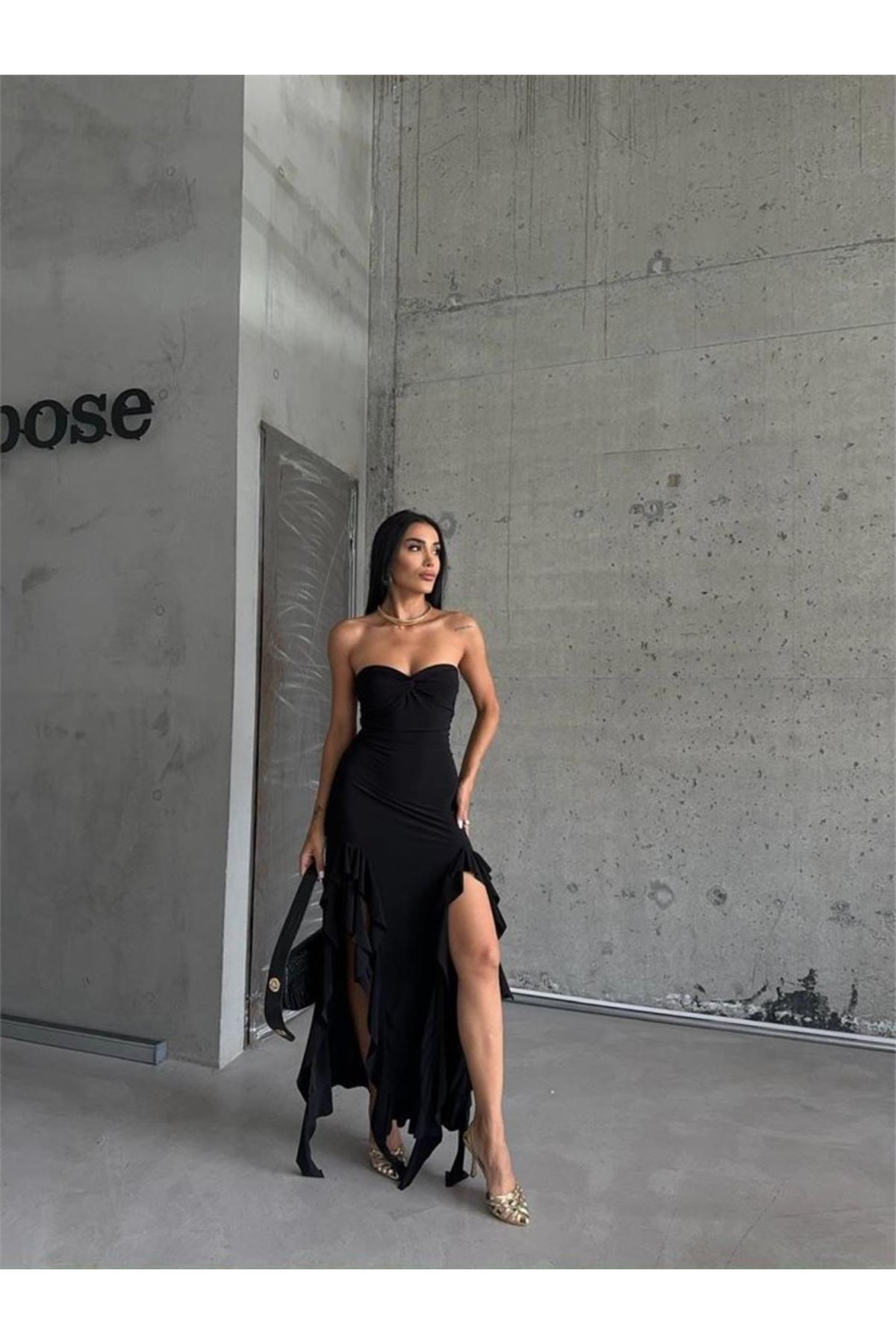 STRABLEZ SANDY ELBİSE YANLARI KATLI - Siyah