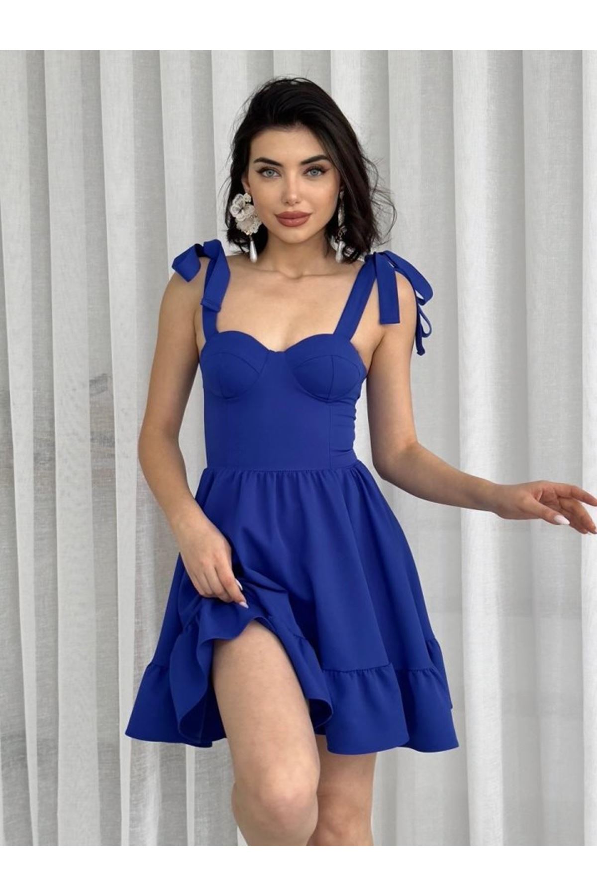 İP ASKILI BAĞLAMALI ATLAS ELBİSE