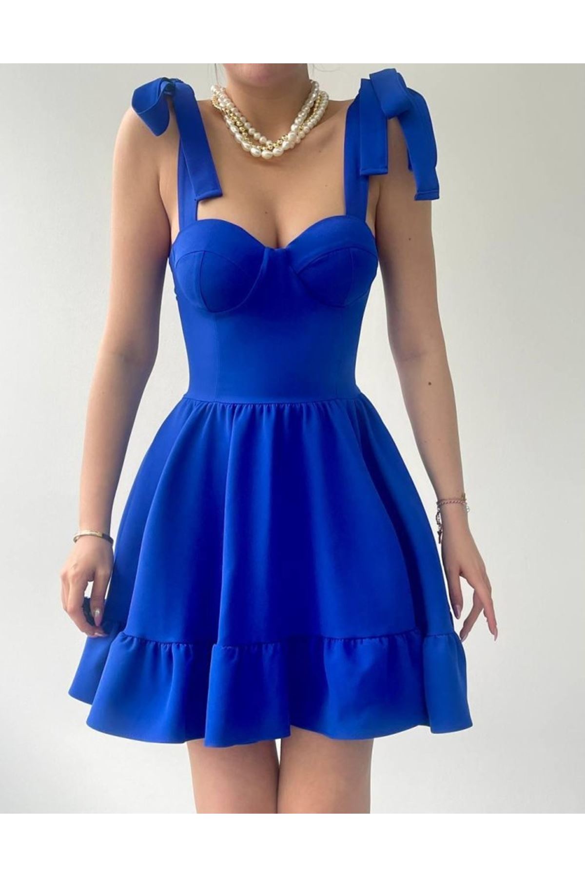 İP ASKILI BAĞLAMALI ATLAS ELBİSE