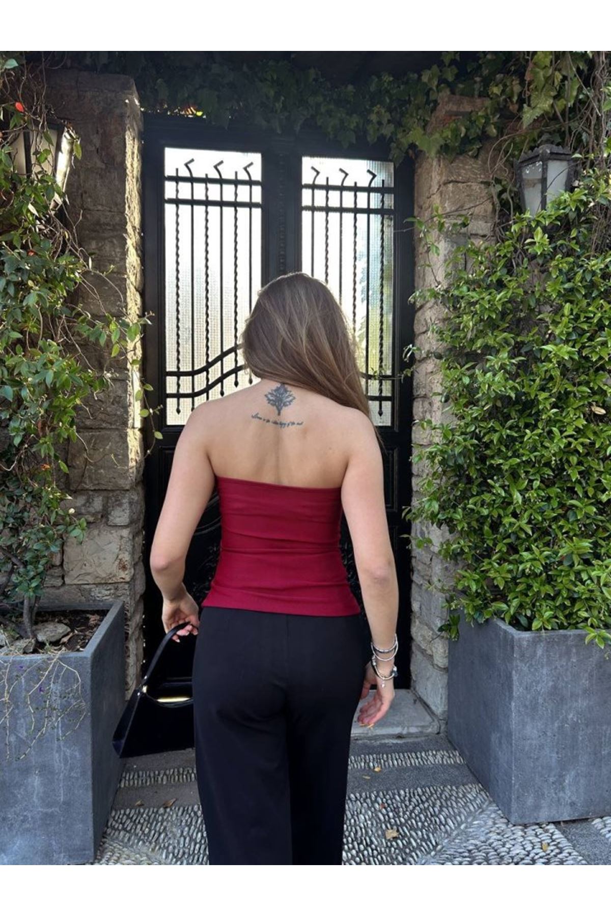 Kadın Ottoman Kumaş Düğme Detaylı Büstiyer Crop