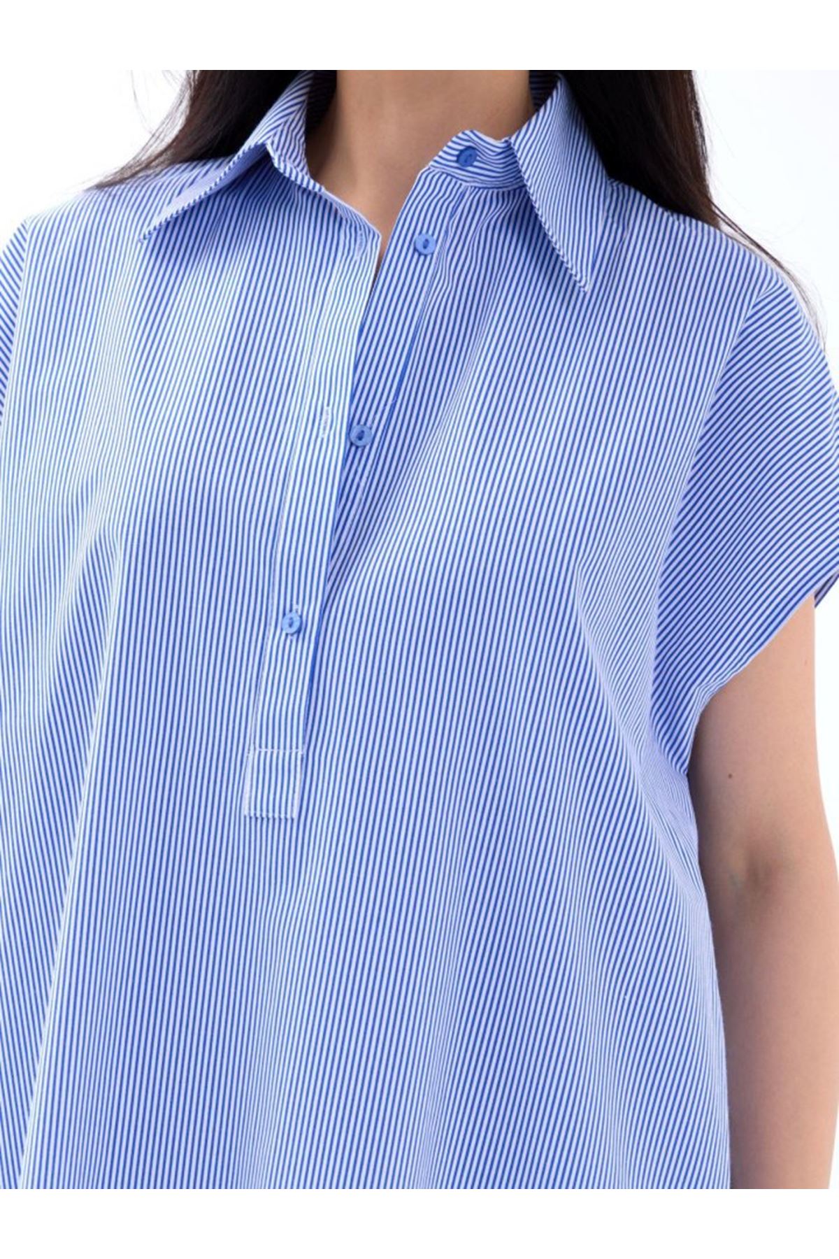 7450 ELBİSE-MAVİ BEYAZ ÇİZGİLİ