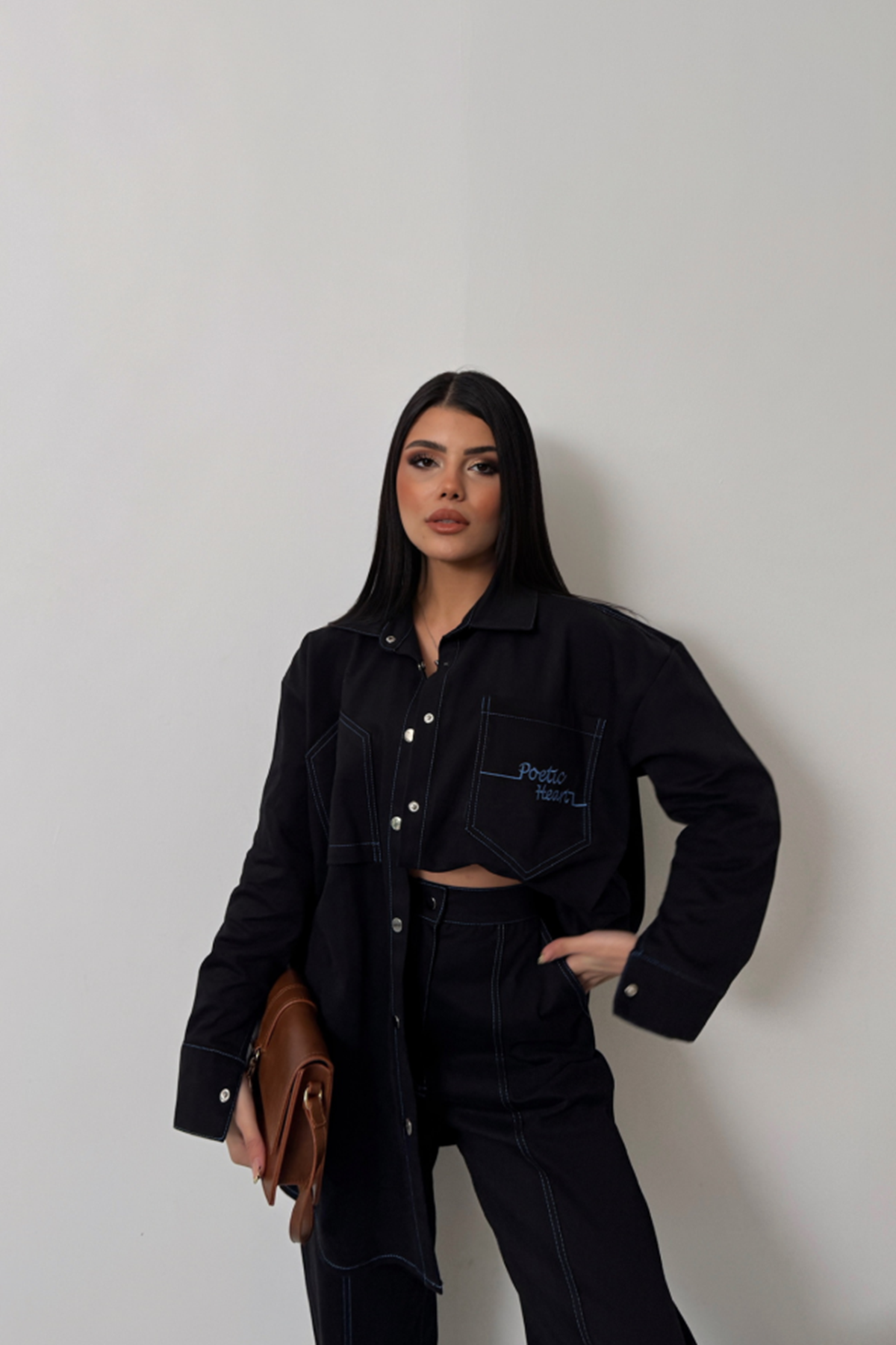 DENİM PUNTOLU GÖMLEK-PANTOLON TAKIM - Mavi