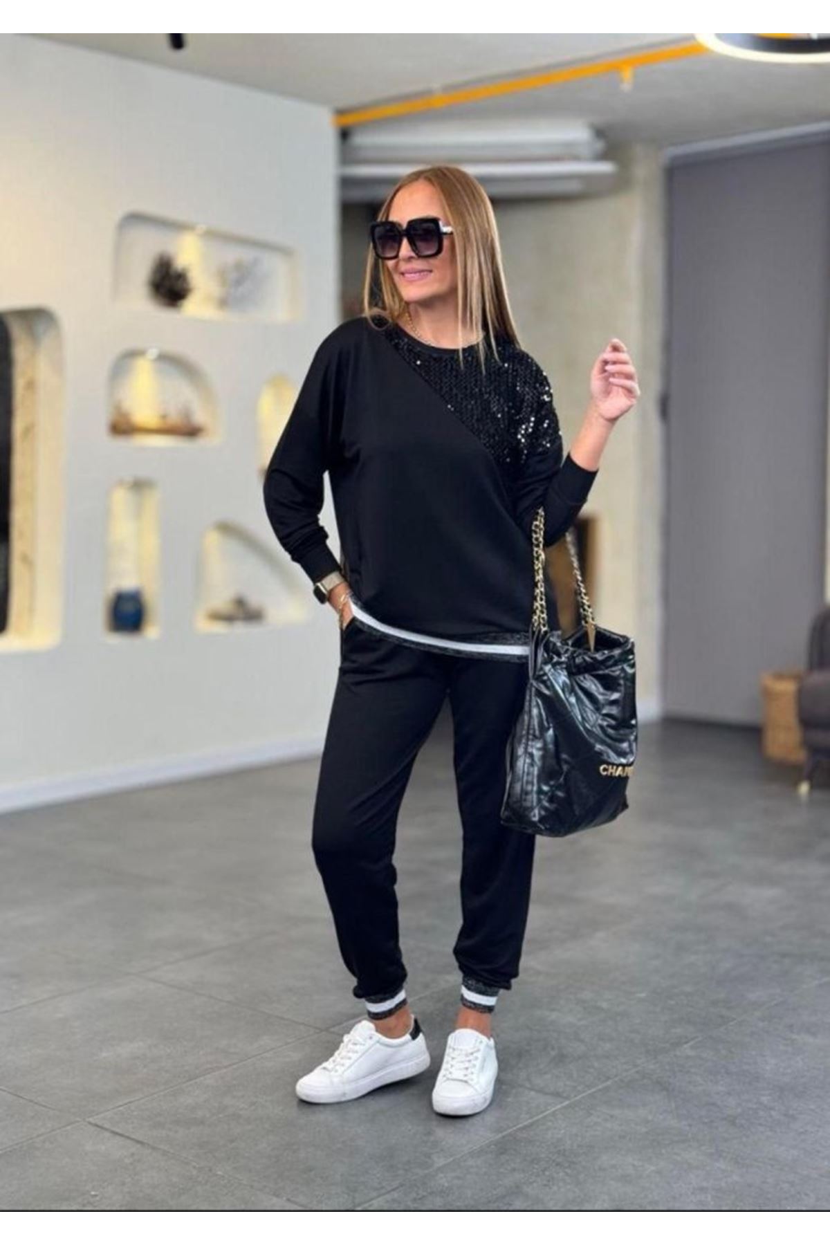 Kadın Modal Kumaş Payetli Sim Ve Ribanalı Detay Ikili Takım