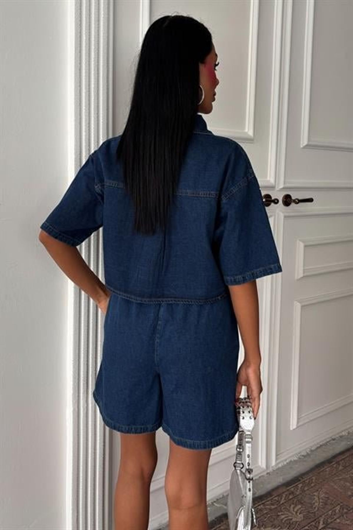 Taş Detaylı Gömlek Şort Denim Takım 10175