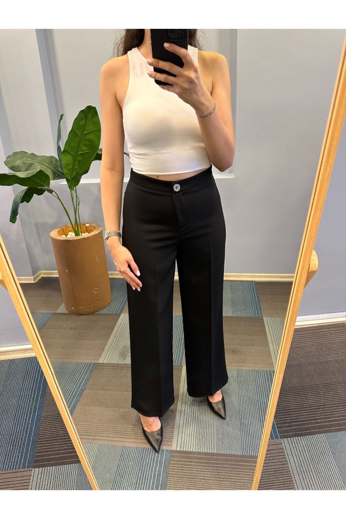 Yüksek Bel Palazzo Metal DüğmePantolon