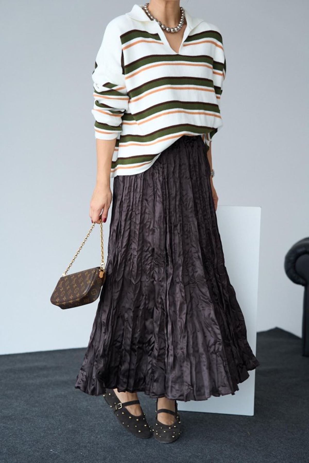 Saten Uzun Etek - KAHVE