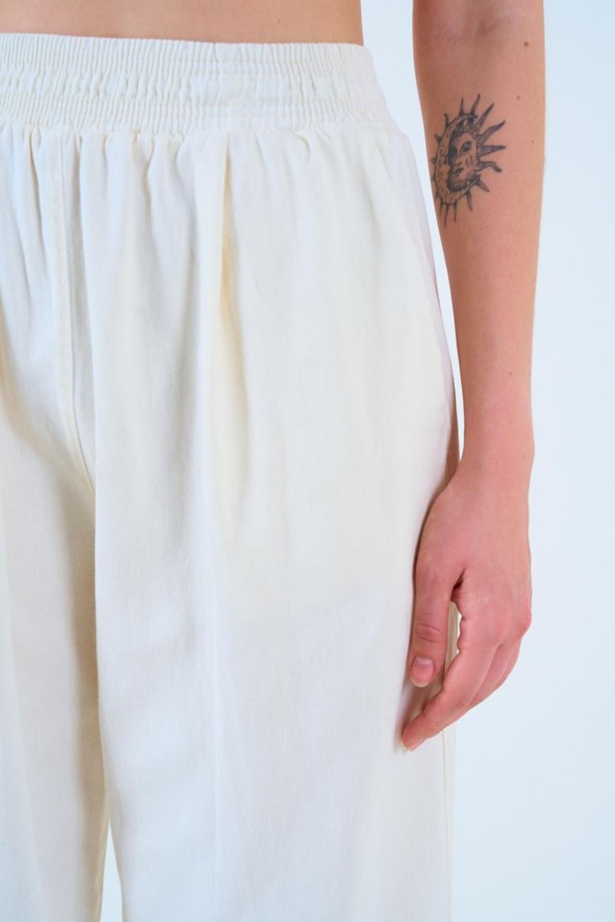 Beli Lastikli Palazo Pantolon - Taş