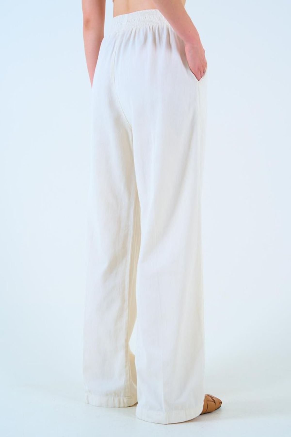 Beli Lastikli Palazo Pantolon - Taş