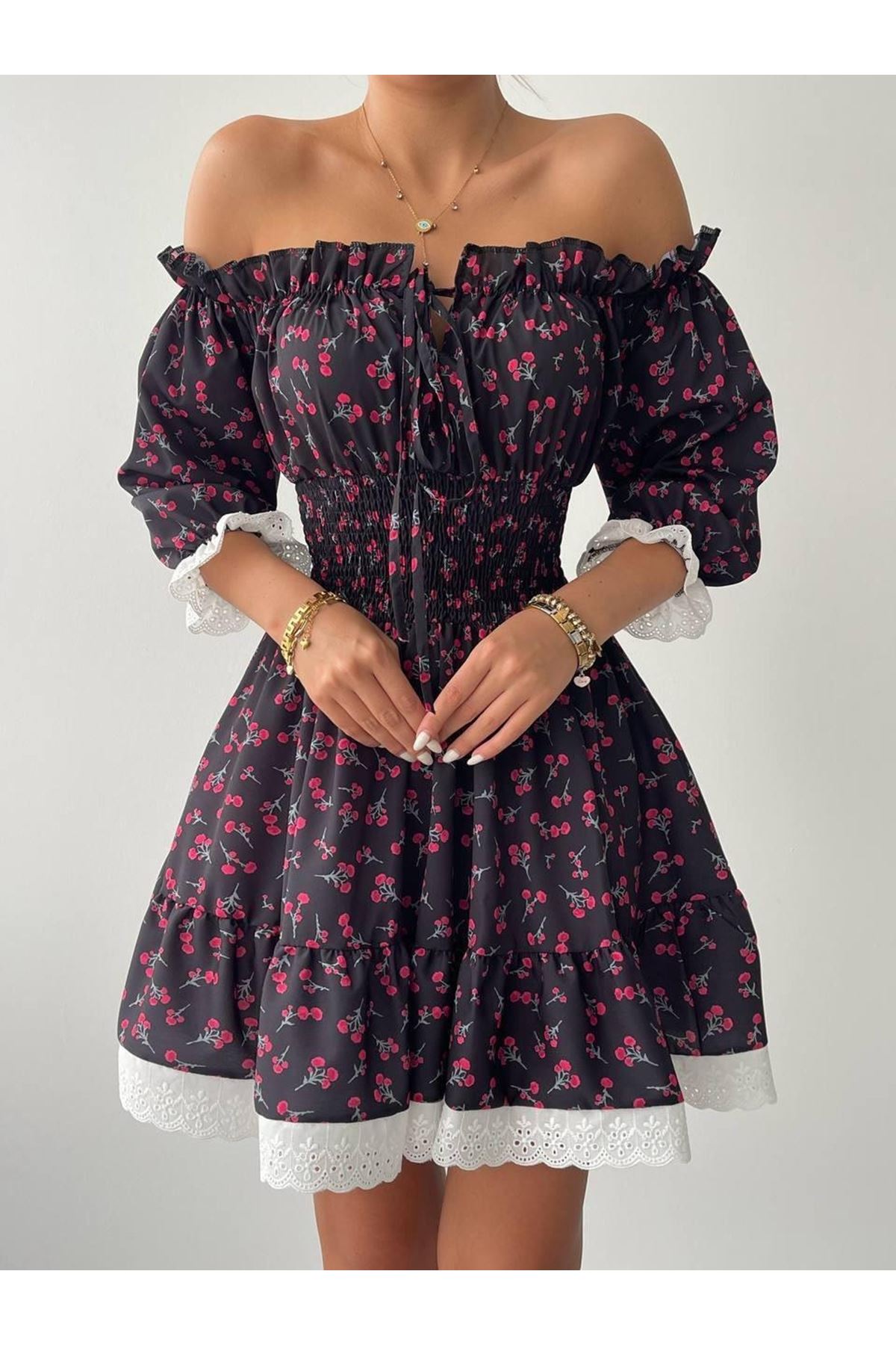 Marne Beli Lastikli Mini Elbise