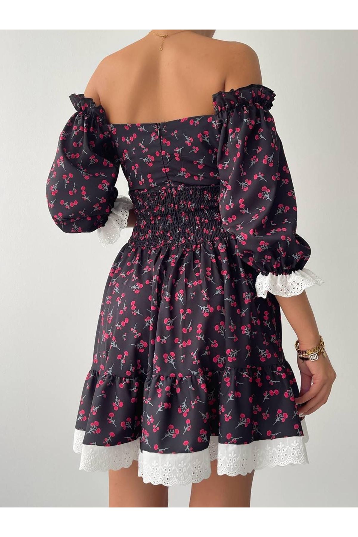 Marne Beli Lastikli Mini Elbise