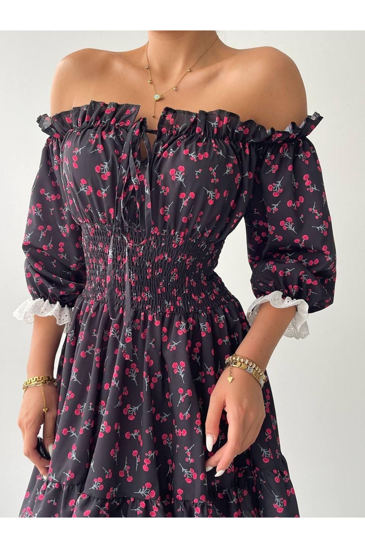 Marne Beli Lastikli Mini Elbise