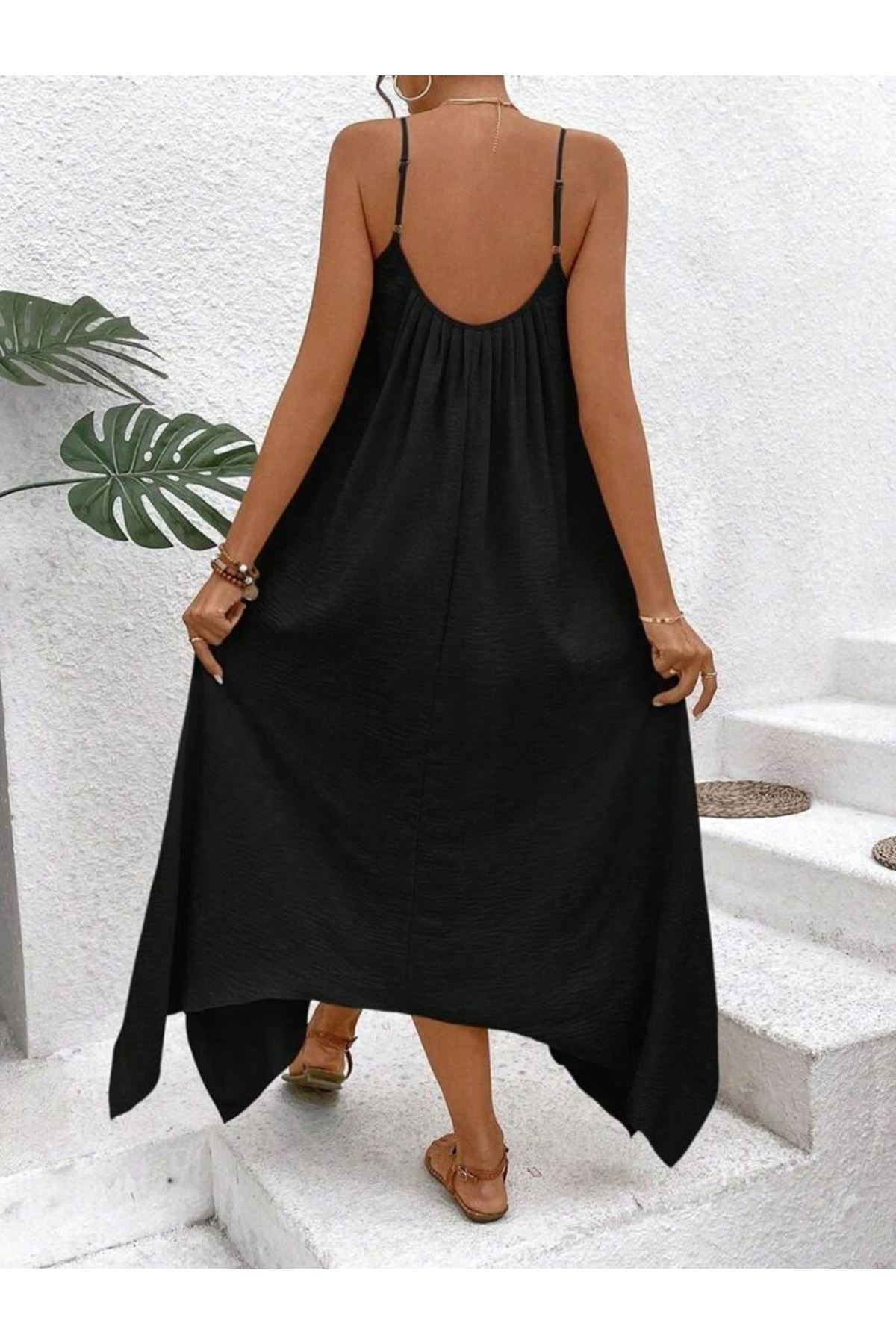 Kadın Ip Askılı V Yakalı Asimetrik Detaylı Aerobin Elbise